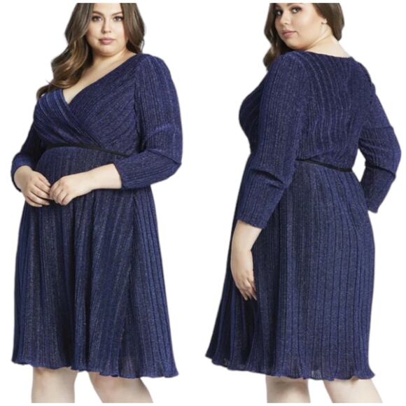 Mac Duggal Dresses & Skirts - Mac Duggal NWT Shimmering Faux Wrap Cocktail Dress Size 22W Sapphire Blue Belted